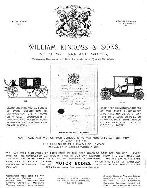 A 1910 advertisement for William Kinross & Sons.